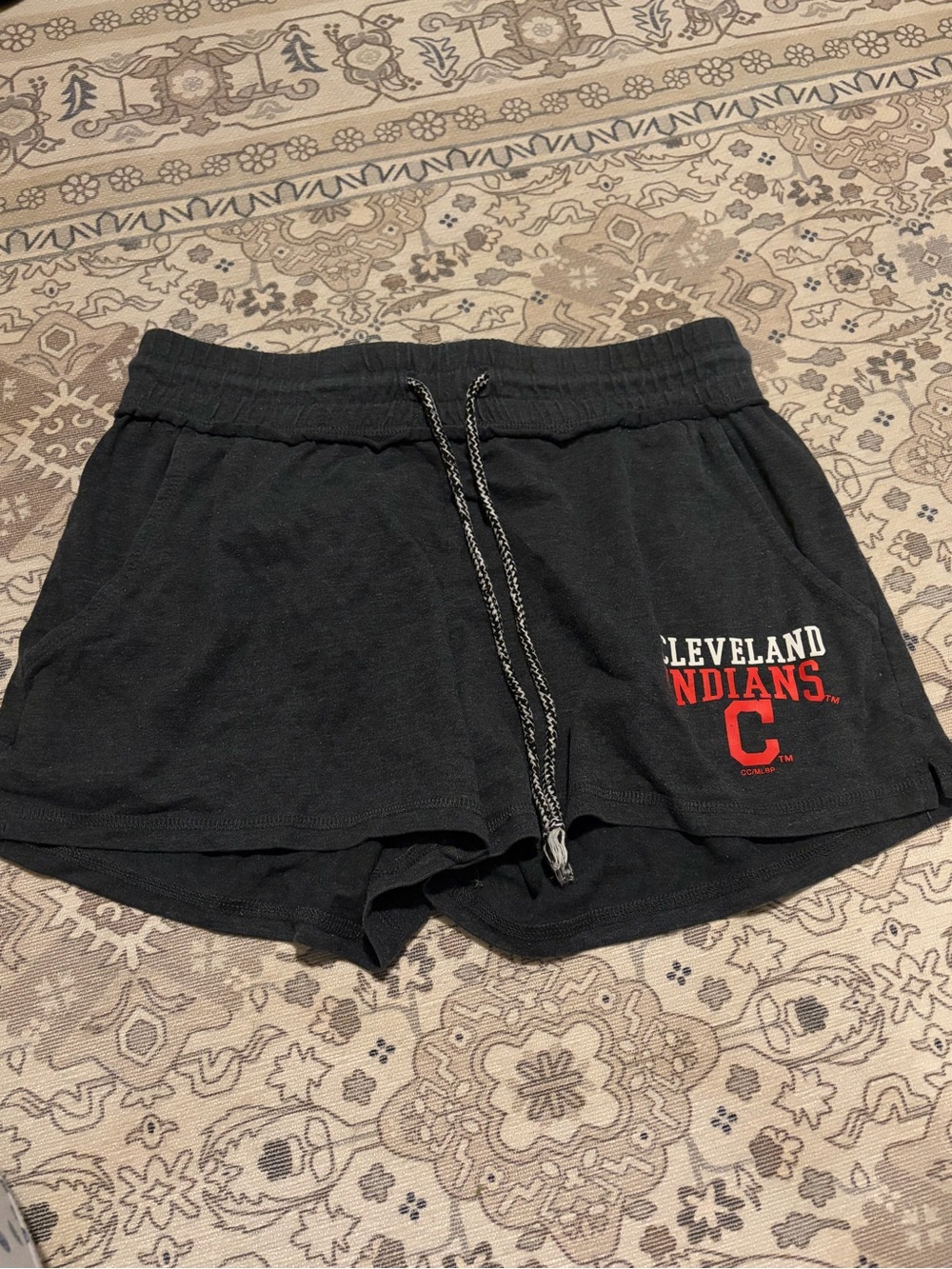 MLB Cleveland Indians Black Athletic Lounge Shorts with Red Logo